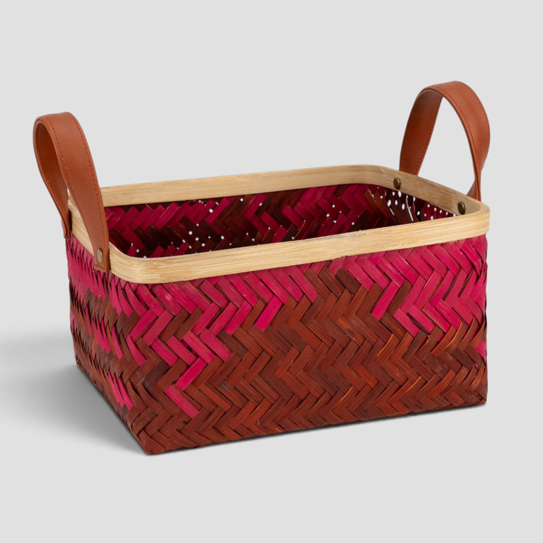 Set of 2 | "Blush" Handwoven Bamboo Tray With Handles For Home Storage & Gifting
