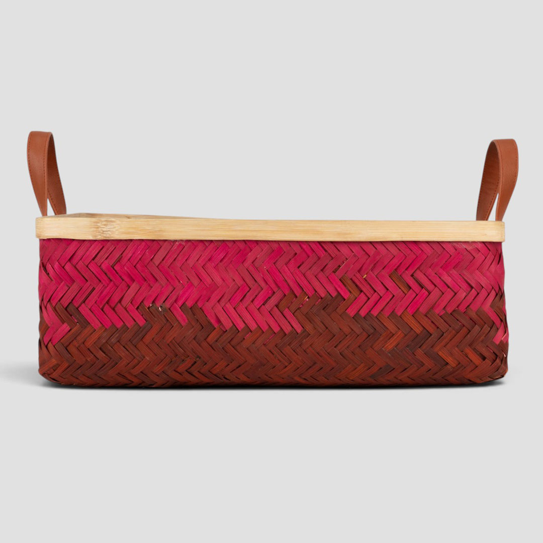 Set of 2 | "Blush" Handwoven Bamboo Tray With Handles For Home Storage & Gifting