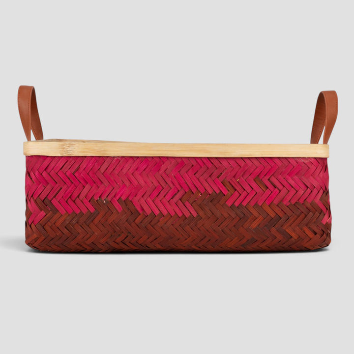 Set of 2 | "Blush" Handwoven Bamboo Tray With Handles For Home Storage & Gifting