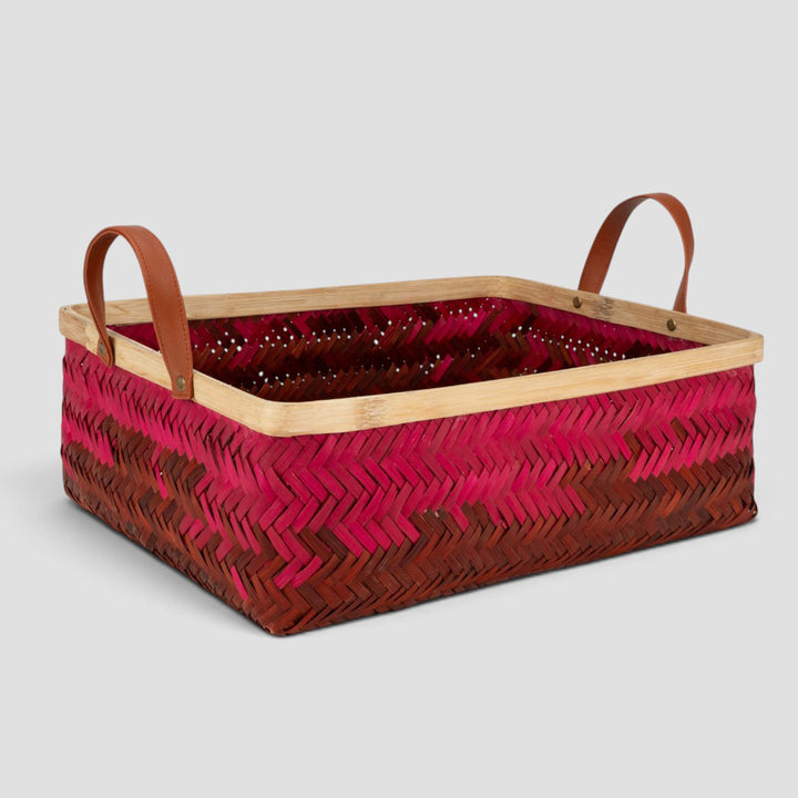 Set of 2 | "Blush" Handwoven Bamboo Tray With Handles For Home Storage & Gifting