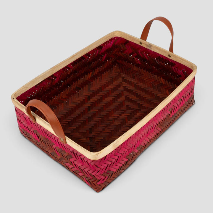 Set of 2 | "Blush" Handwoven Bamboo Tray With Handles For Home Storage & Gifting