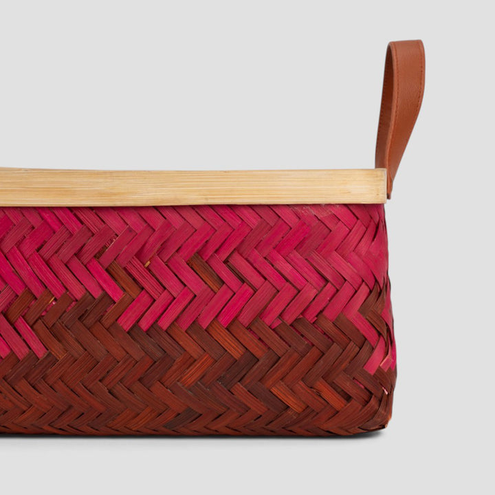 Set of 2 | "Blush" Handwoven Bamboo Tray With Handles For Home Storage & Gifting