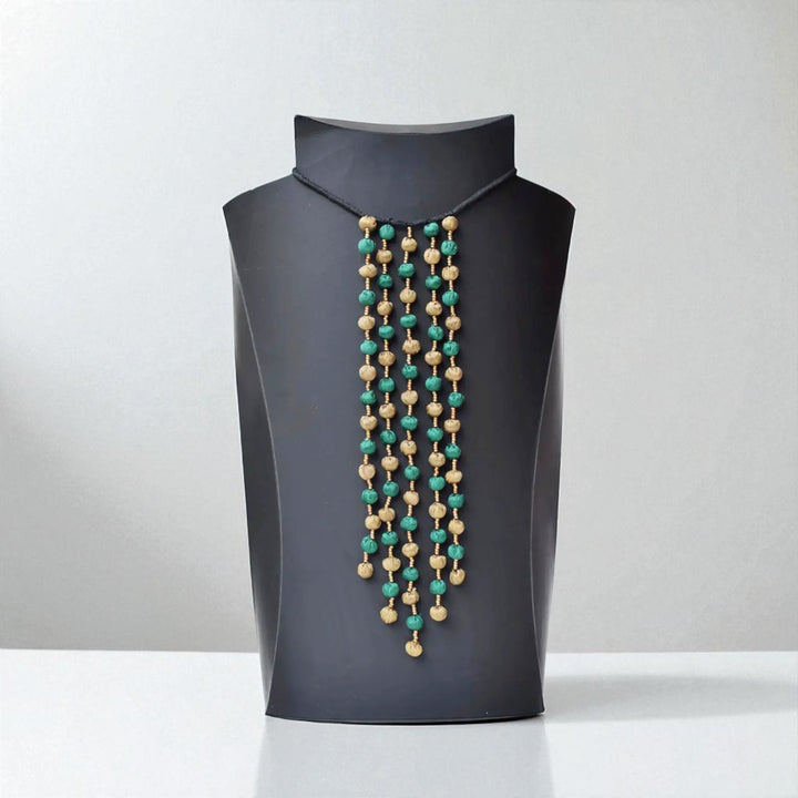 Handmade Textile Art Long Round Tasssls Dupion Silk Fabric Necklace