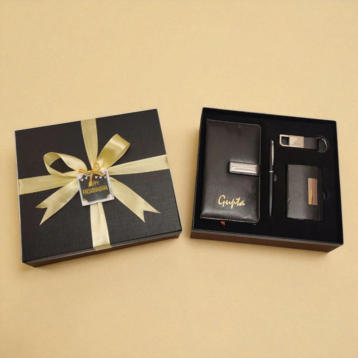 4 Piece Premium Dairy Set Rakhi Gift | Includes Dairy , Pen, Key holder, Visiting Card Holder