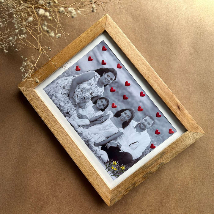 Hearts Design Hand Embroidered Photo With Wooden Frame