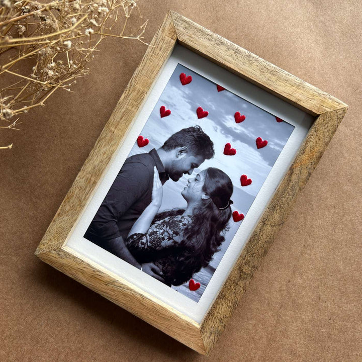 Hearts Design Hand Embroidered Photo With Wooden Frame