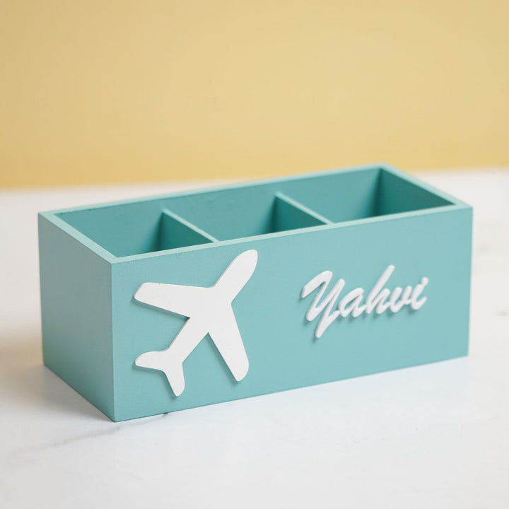 Personalized Wooden Aeroplane Themed Stationery Organizer For Kids