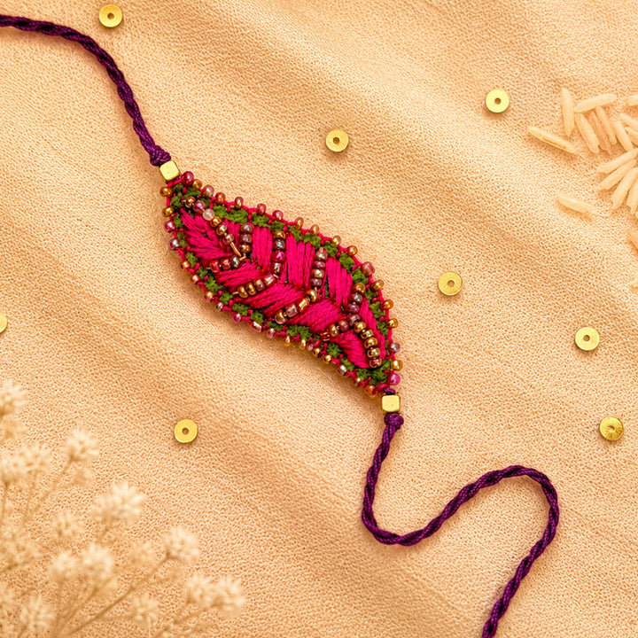 Hand Embroidered Leaf Ornamental Rakhi For Brother