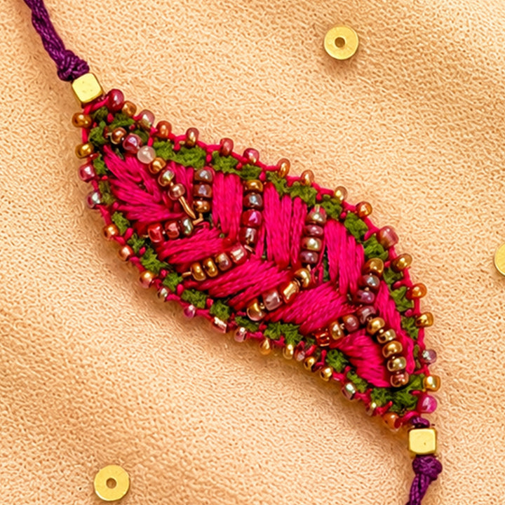 Hand Embroidered Leaf Ornamental Rakhi For Brother