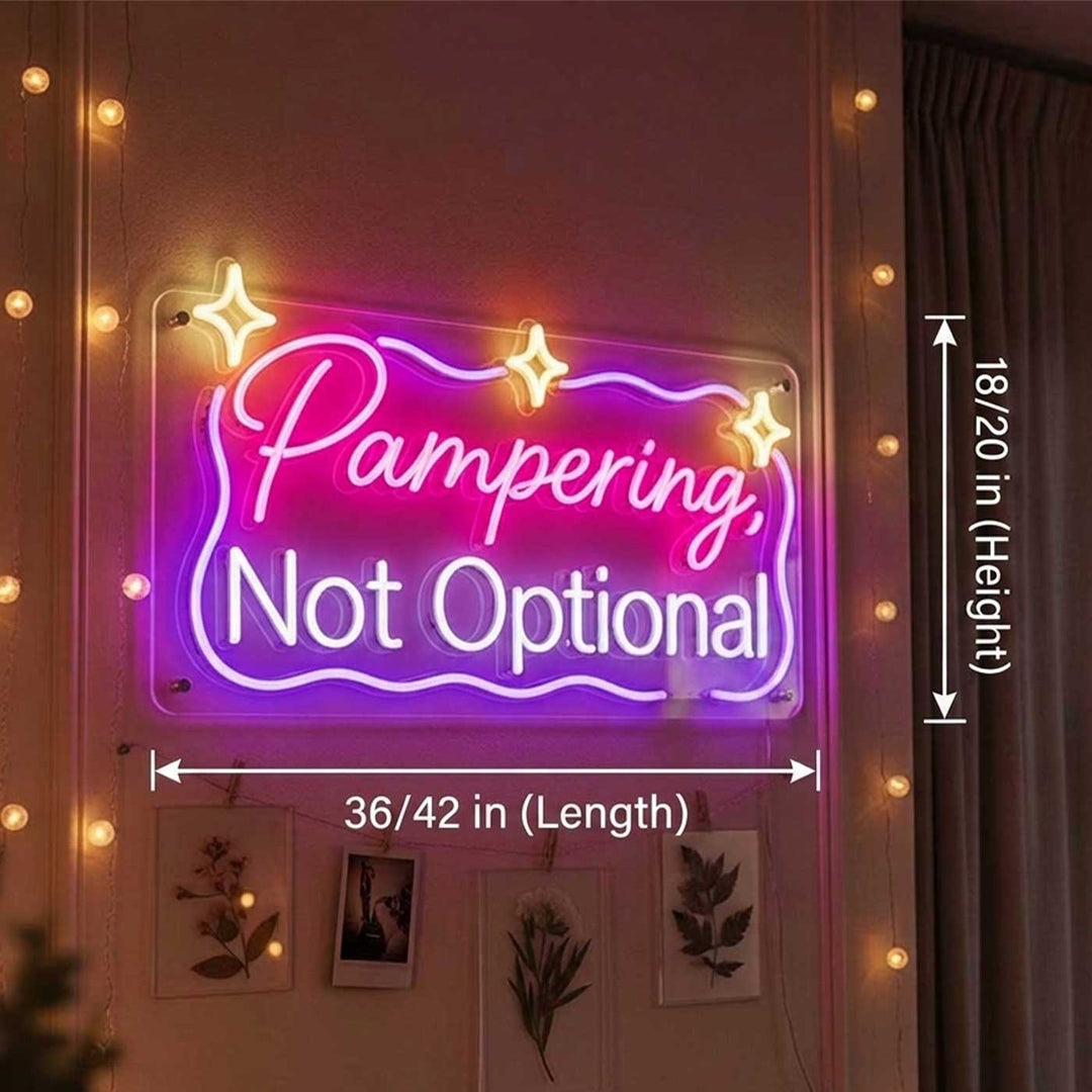 Handmade "Pampering Not Optional" Neon Light Sign Board For Pet Spa/Corner Decor