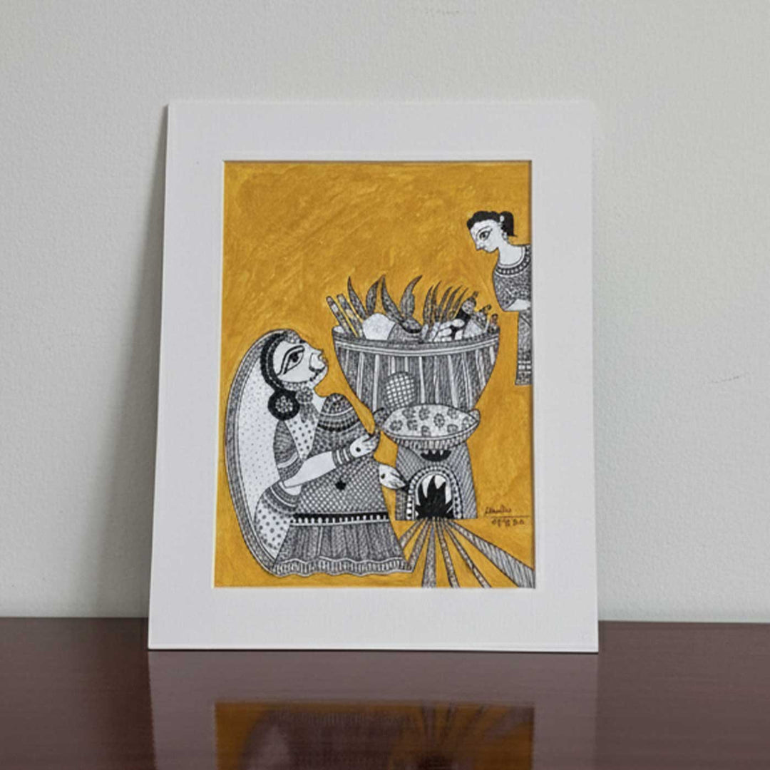 7 x 9  Inch | Sacred Light of Chhath | Original Hanpainted Madhubani  Painting | Natural Colors On Paper