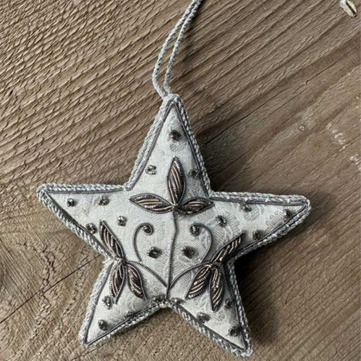 Silver Flower Star Cotton Premium Zardozi Ornament