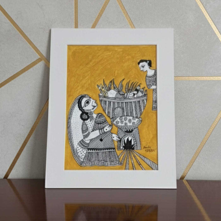 7 x 9  Inch | Sacred Light of Chhath | Original Hanpainted Madhubani  Painting | Natural Colors On Paper