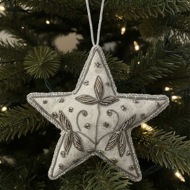 Silver Flower Star Cotton Premium Zardozi Ornament
