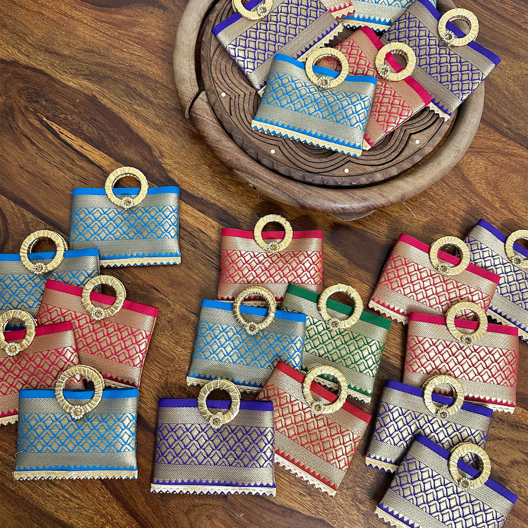 10 Pc | Banarasi Fabric Ginni/Gift Card Coin Pouch For Festive Gifting