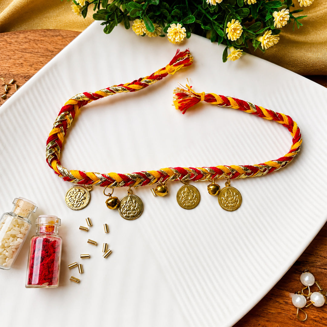 Handmade Ghungroo Charm Rakhi With Roli Chawal For Brother