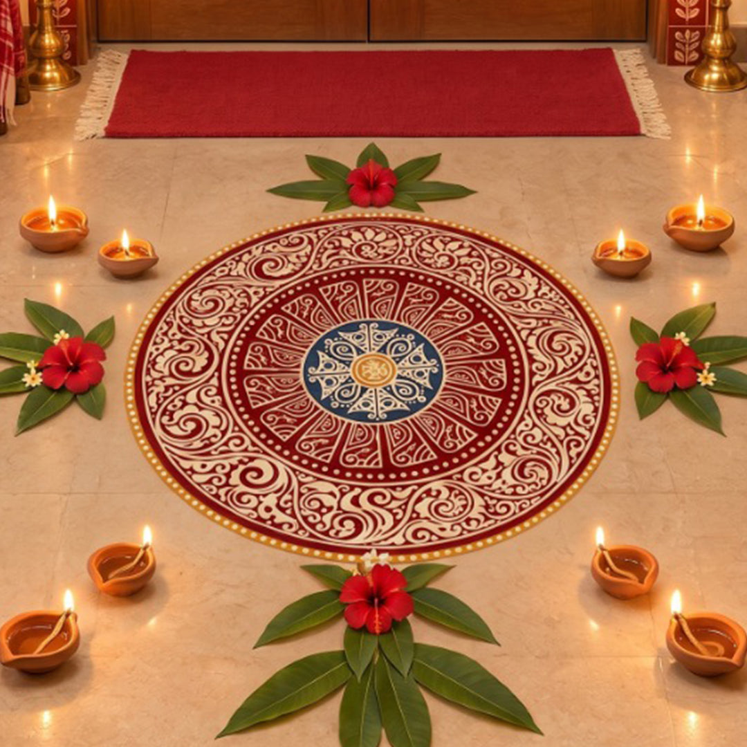 24 Inch | Reusable Handmade Madhobi Fabric Rangoli Mat for Festive Entrance Decor