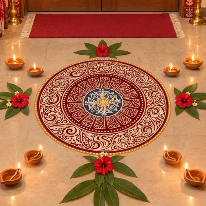 24 Inch | Reusable Handmade Madhobi Fabric Rangoli Mat for Festive Entrance Decor