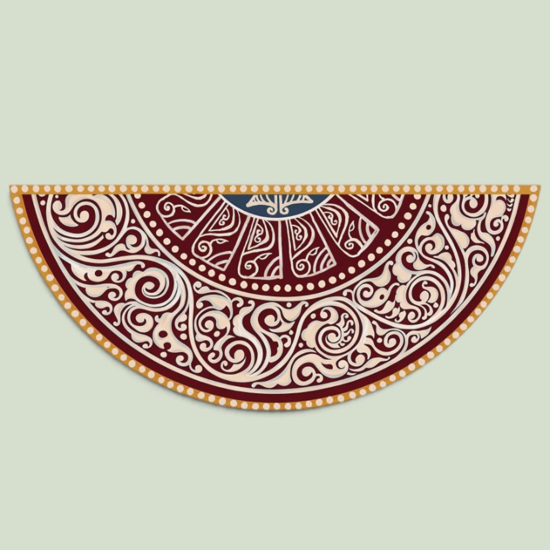 24 Inch | Reusable Handmade Madhobi Semicircle Fabric Rangoli Mat for Festive Entrance Decor
