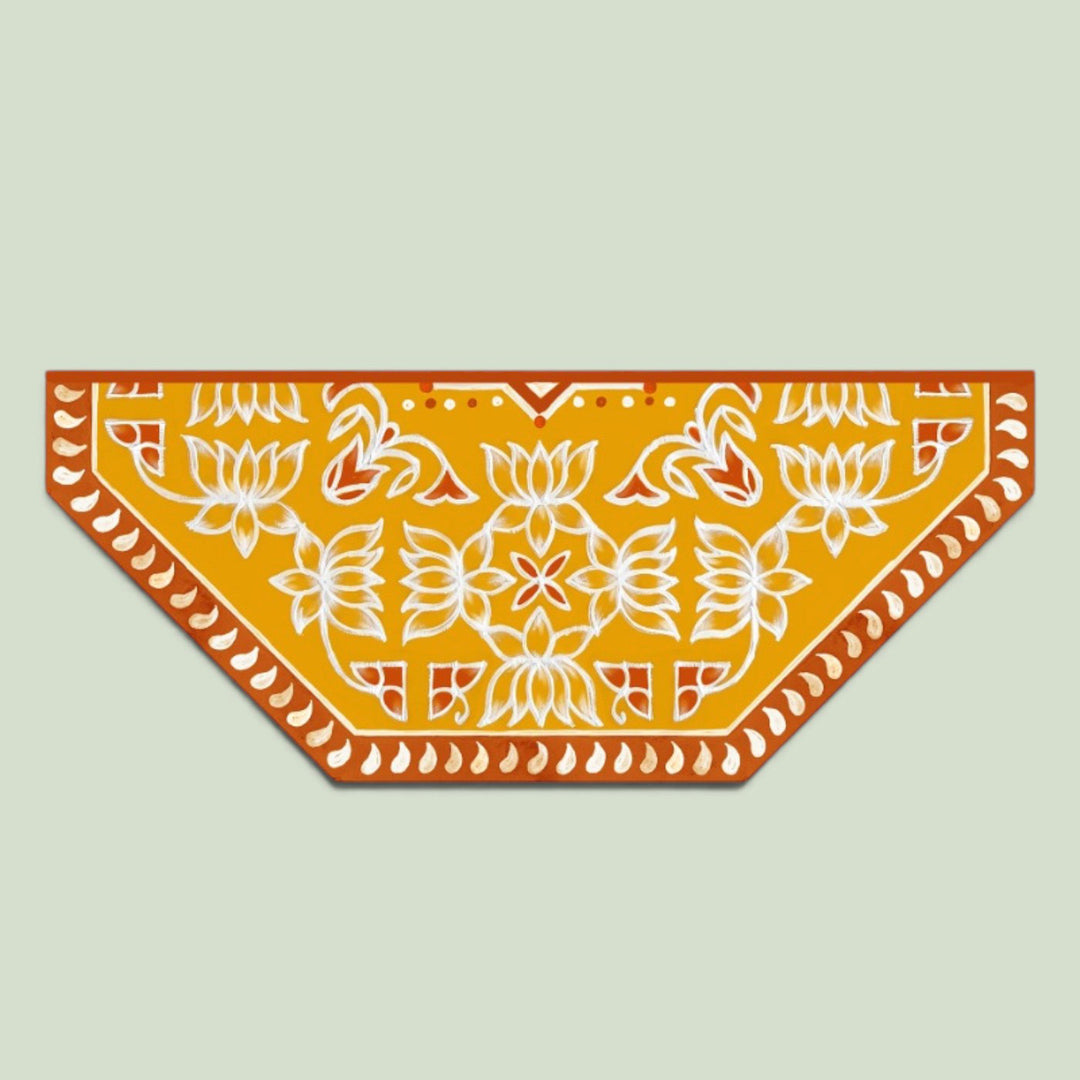 24 Inch | Reusable Handmade Mangalam Ardh Semicircle Fabric Rangoli Mat for Festive Entrance Decor
