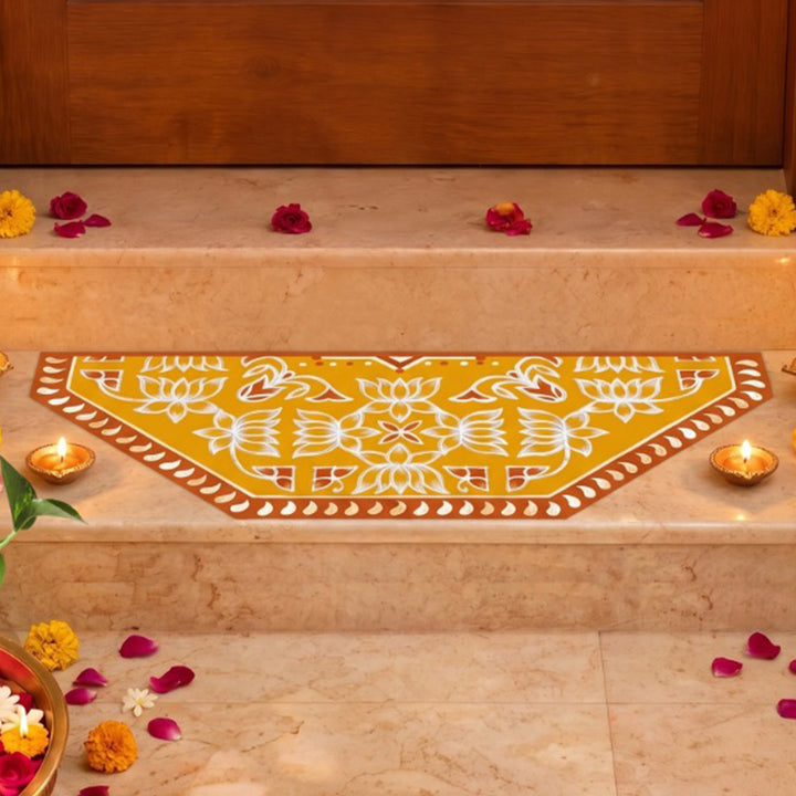 24 Inch | Reusable Handmade Mangalam Ardh Semicircle Fabric Rangoli Mat for Festive Entrance Decor