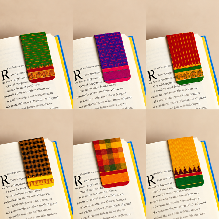 Set Of 6 | Traditional Kanchipuram Silk-Inspired Magnetic Bookmarks
