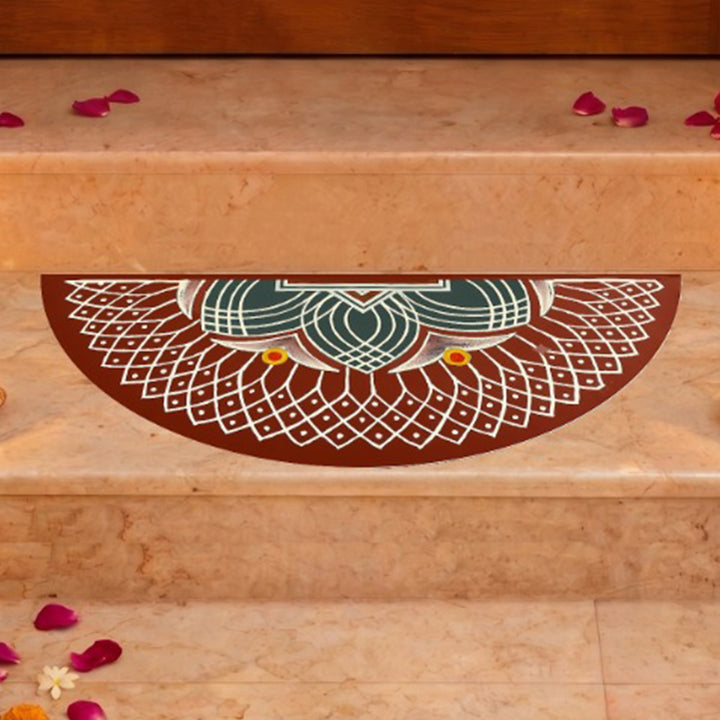 24 Inch | Reusable Handmade Valai Semicircle Fabric Rangoli Mat for Festive Entrance Decor