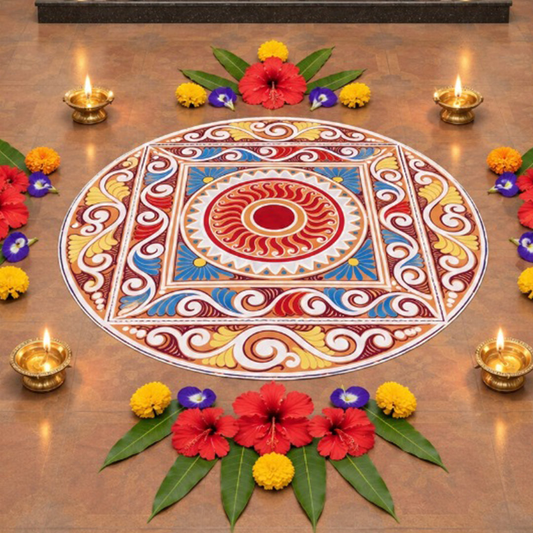 24 Inch | Reusable Handmade Chaitri Fabric Rangoli Mat for Festive Entrance Decor
