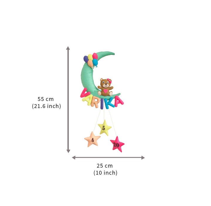 Handmade Teddy On A Moon Kids Felt Name Hanging With Birthdate 2 - Dimension Chart with Measurements