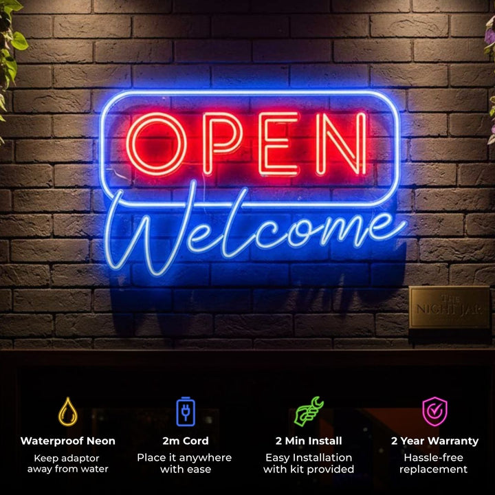 Handmade "Open Welcome" Neon Light Sign Board for Bar and Restaurant Entry