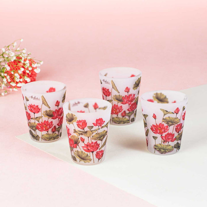 Delicate Print Frosted Shot Glasses I Set of 4