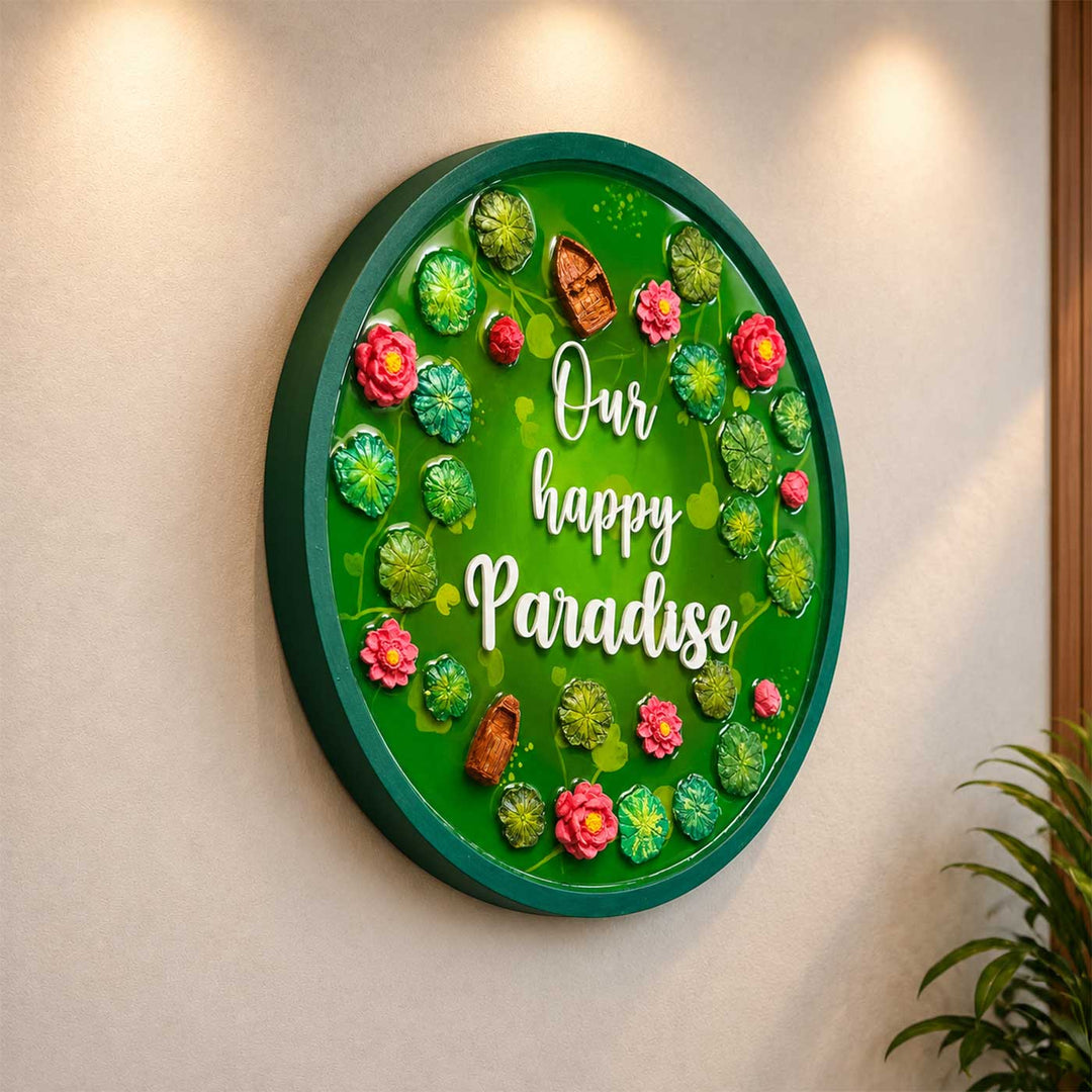 Lily Pond 3D Realistic Personalized Round Resin & Wooden Name Plate With Acrylic Letters For Home