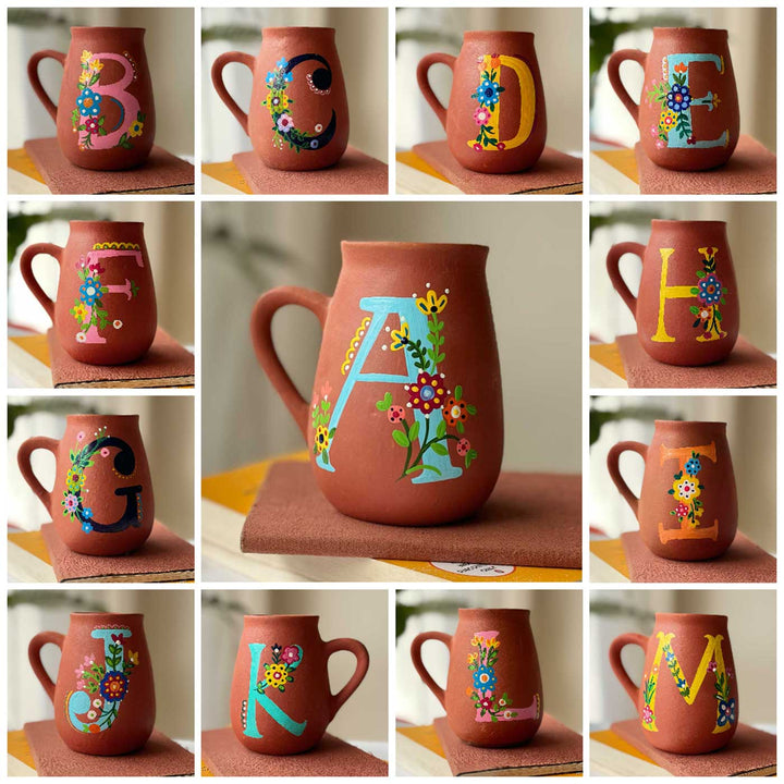 Personalized Hand-painted Floral Theme Monogram Terracotta Mug - R