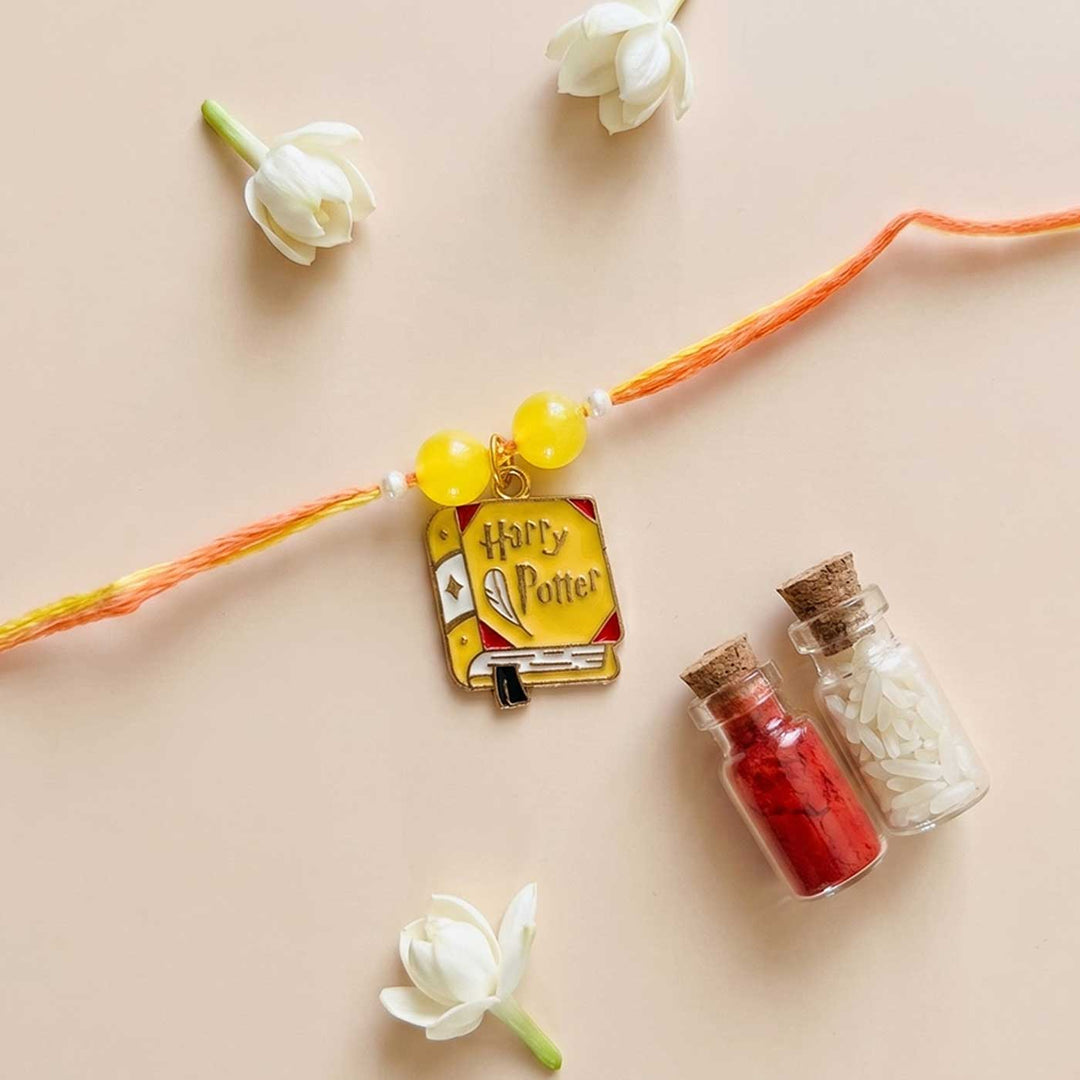 Engraved Harry Potter Enamel Metal Charm Rakhi With Roli Chawal for Brother