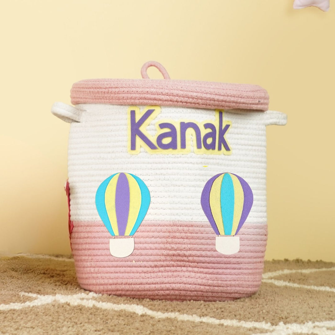 Handmade Personalized Hot Air Balloon Themed Kids Rope Basket