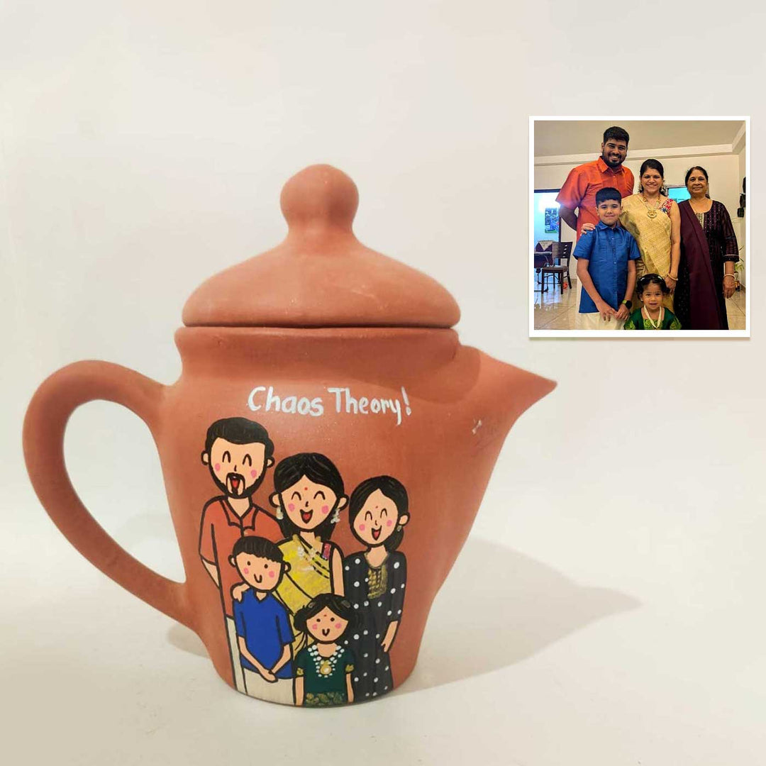 Personalized Family Story | Handpainted Clay Teaset With Photo Based Caricature