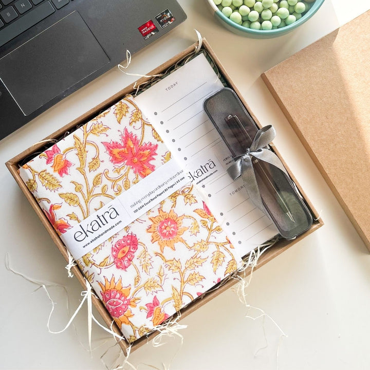 Sustainable Handmade Pink Floral Productivity Stationary Hamper