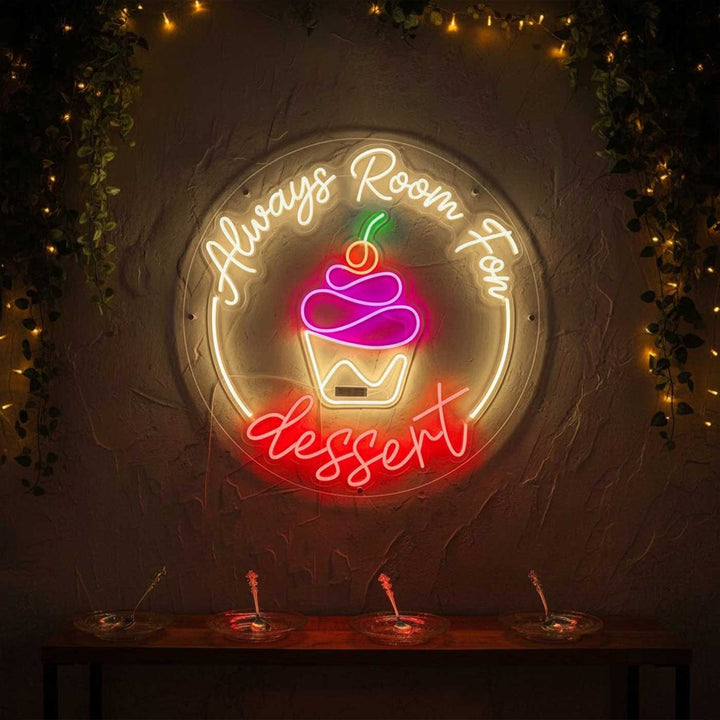 Handmade "Always Room For Dessert" Neon Light Sign Board with Cupcake Motif