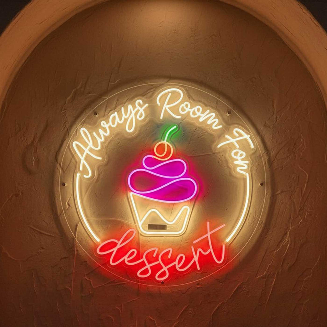 Handmade "Always Room For Dessert" Neon Light Sign Board with Cupcake Motif