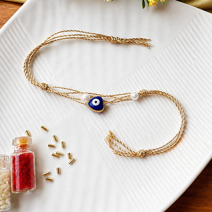Handmade Evil Eye Charm Rakhi With Roli Chawal For Brother