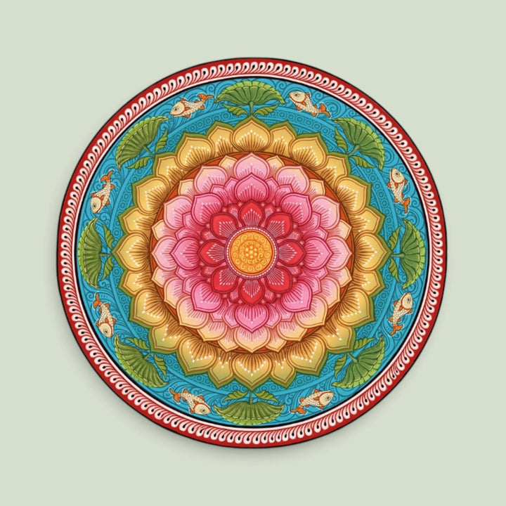 24 Inch | Reusable Handmade Kamalmandal Fabric Rangoli Mat for Festive Entrance Decor