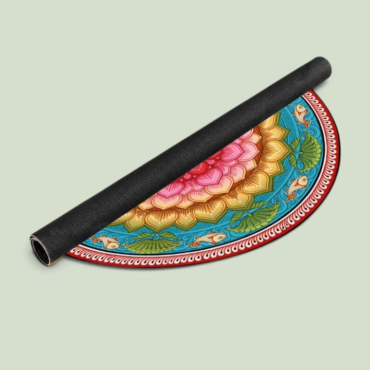 24 Inch | Reusable Handmade Kamalmandal Fabric Rangoli Mat for Festive Entrance Decor