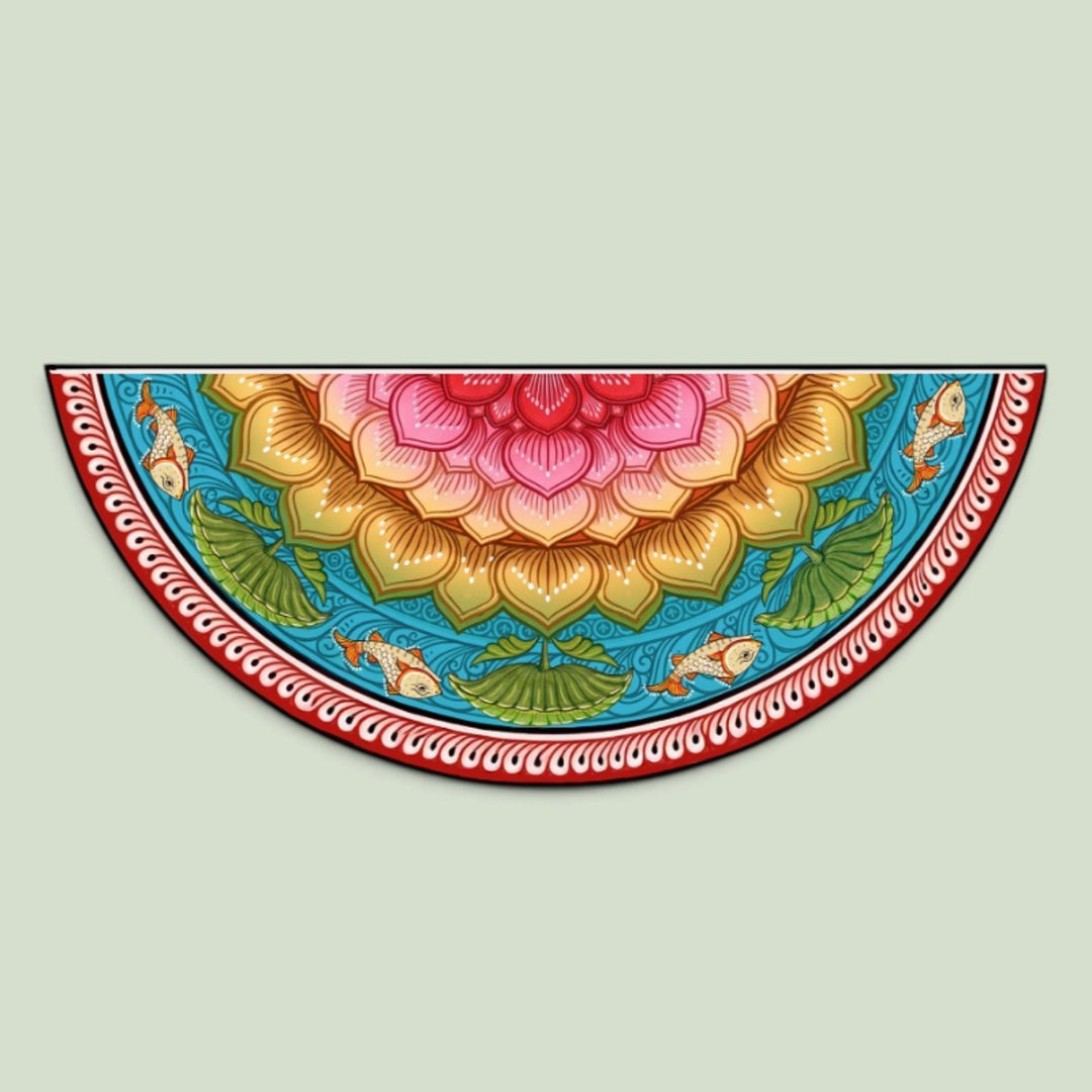 24 Inch | Reusable Handmade Kamalmandal Semicircle Fabric Rangoli Mat for Festive Entrance Decor
