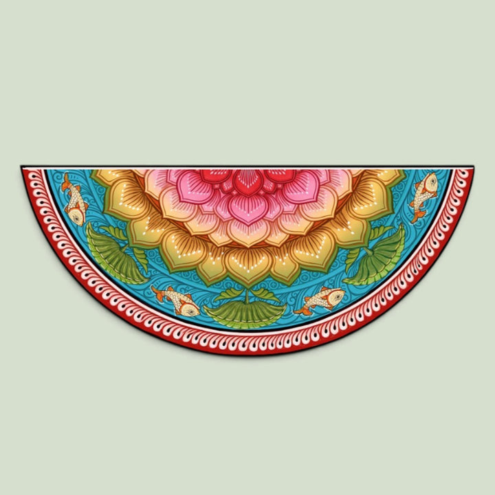 24 Inch | Reusable Handmade Kamalmandal Semicircle Fabric Rangoli Mat for Festive Entrance Decor