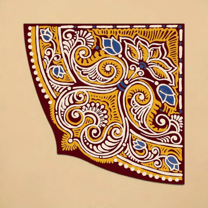 2 pc | 10 Inch | Reusable Handmade Madhobi Corner Fabric Rangoli Mat for Festive Entrance Decor