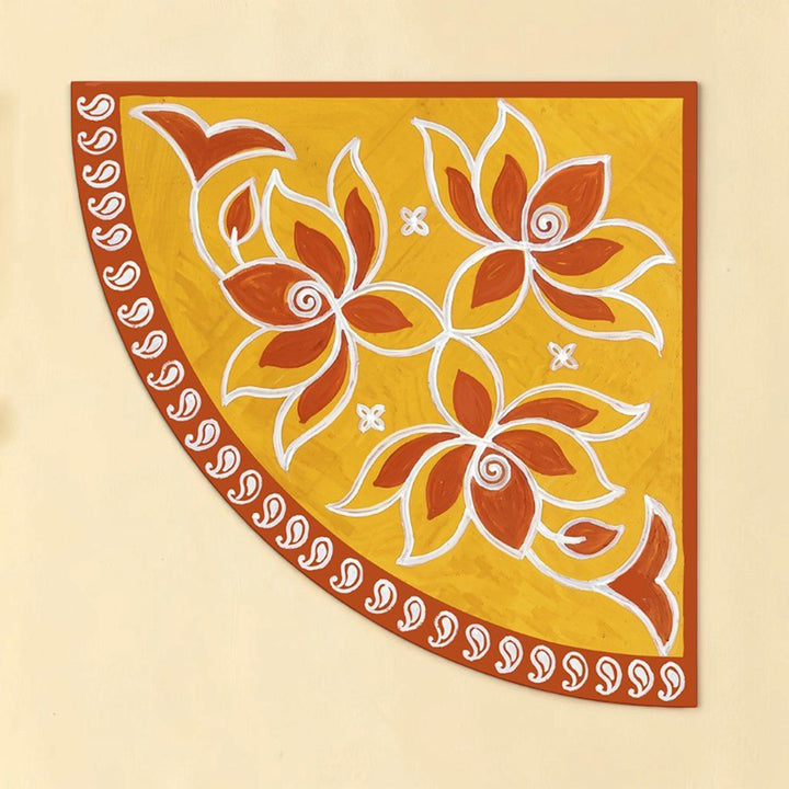 2 pc | 10 Inch | Reusable Handmade Mangalam Corner Fabric Rangoli Mat for Festive Entrance Decor