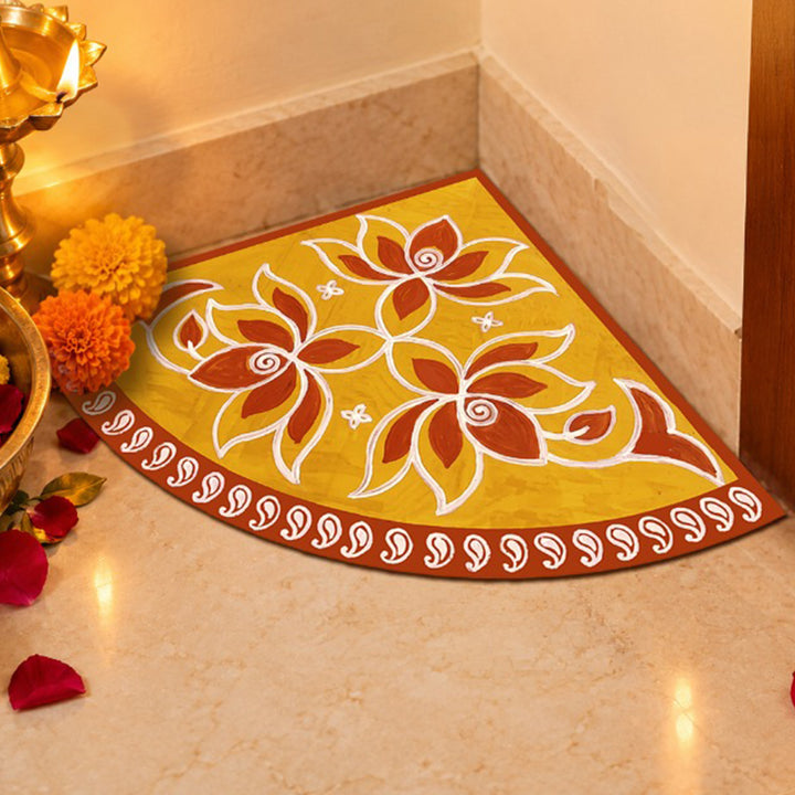 2 pc | 10 Inch | Reusable Handmade Mangalam Corner Fabric Rangoli Mat for Festive Entrance Decor