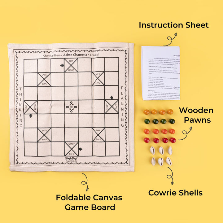 Traditional Board Game Set - Ashta Chamma / Chowka Bara / Ludo