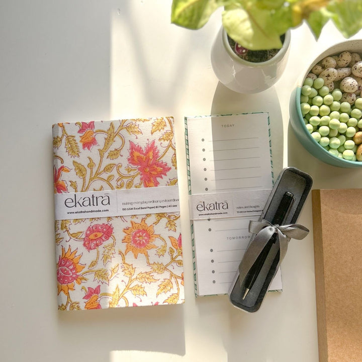 Sustainable Handmade Pink Floral Productivity Stationary Hamper