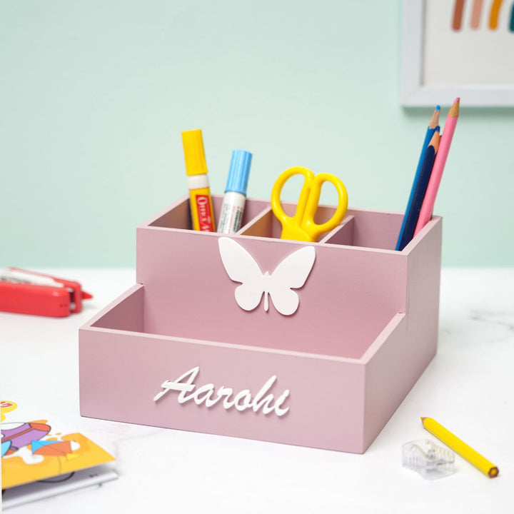 Personalized Wooden Butterfly Stationery Organizer For Kids